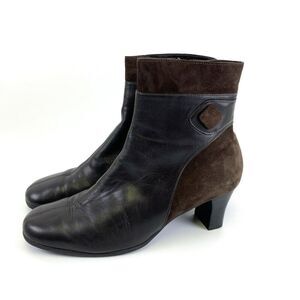 Beautifeel Brown Suede Leather Heel Boots Button Zip Ankle Mid Womens 40 US 9